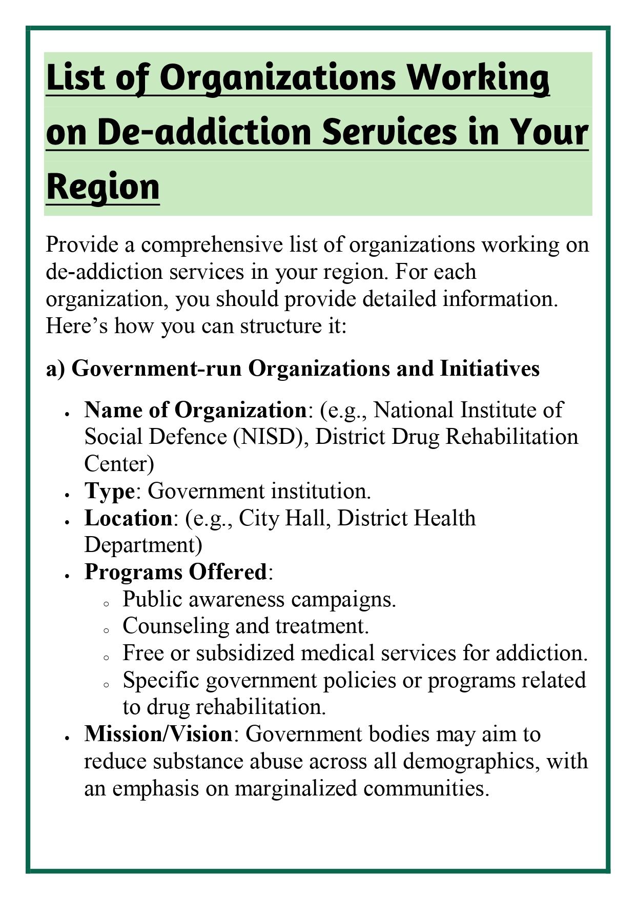 Information about the organizations working on de-addiction services in the region (city / district, etc.) Assignment - Image 6