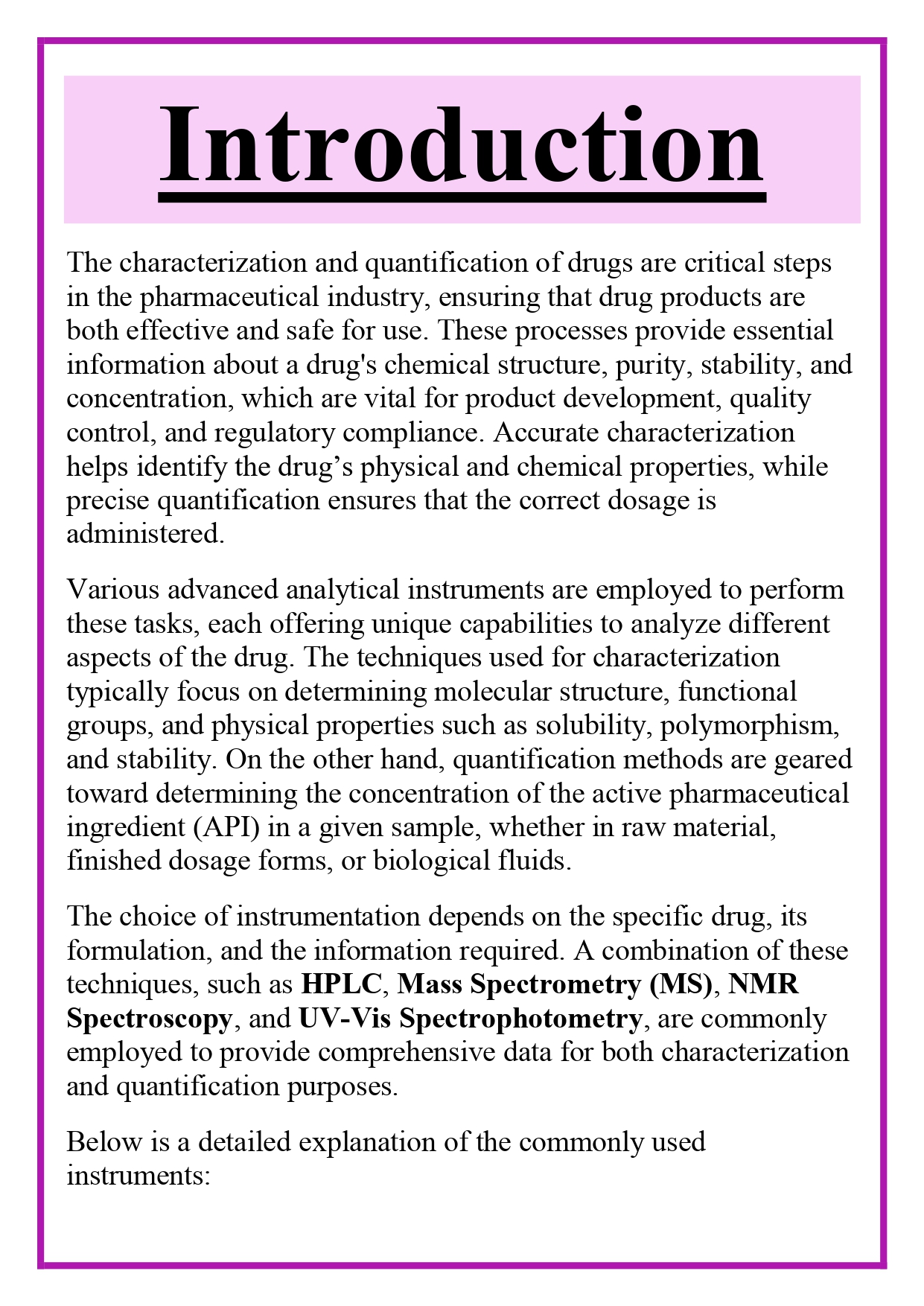 Various instrumentations used for characterization and quantification of drug Assignment - Image 6
