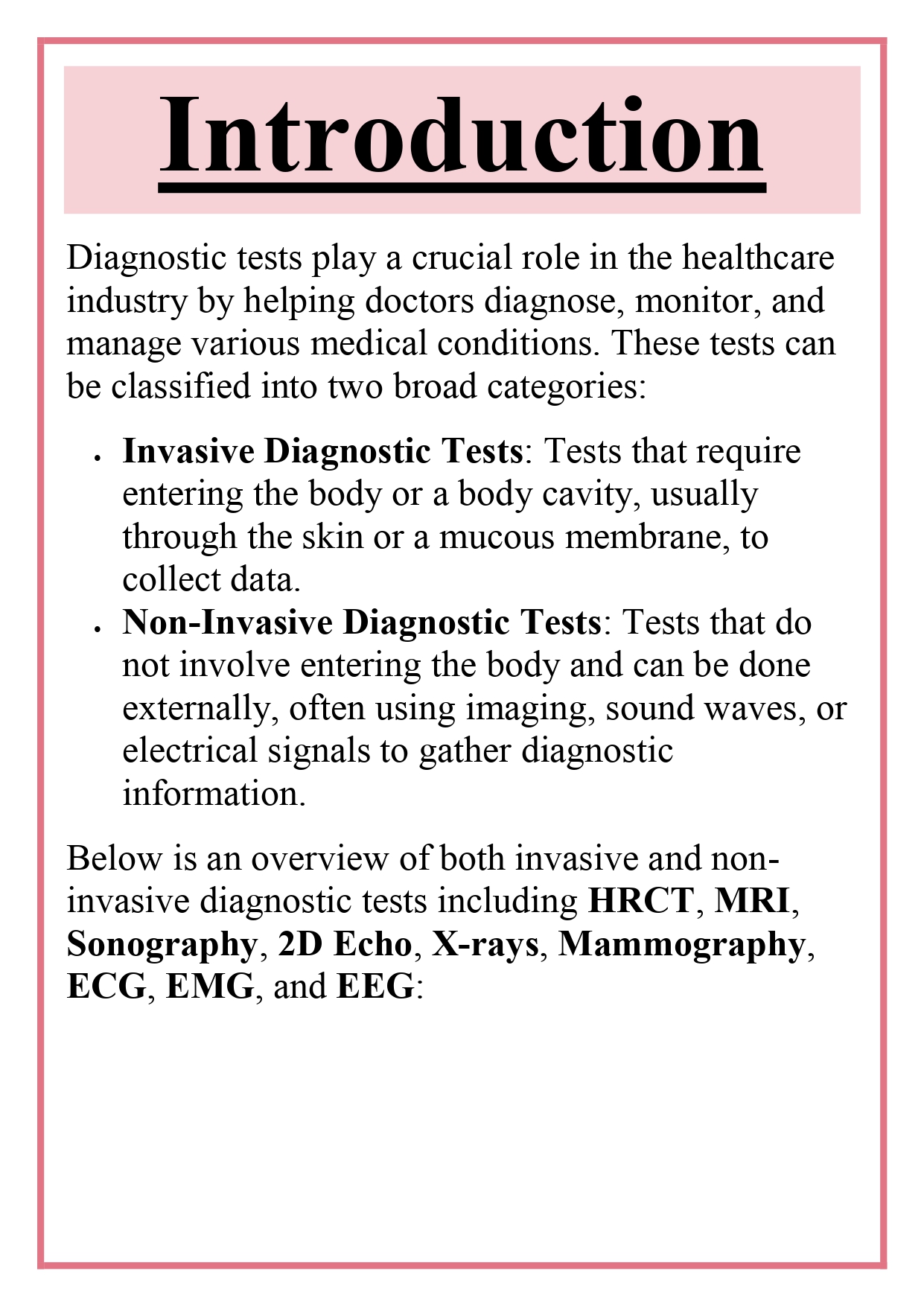Invasive and Non-invasive diagnostic tests - HRCT, MRI, Sonography, 2D ECHO, X-rays, Mammography, ECG, EMG, EEG Assignment - Image 5